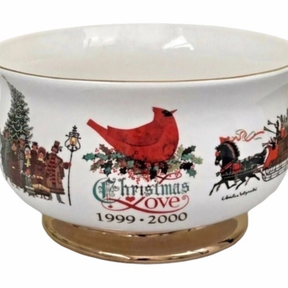 VTG Teleflora Charles Wysocki Christmas Love Bowl 7” x 4”